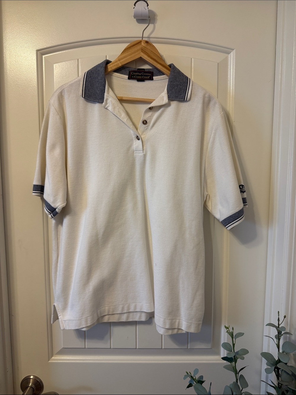 Country Cottons by Cross Creek Cream Polo with Navy Trim